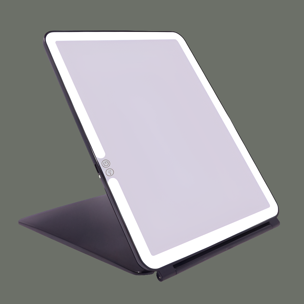 LED makeup mirror on vanity table